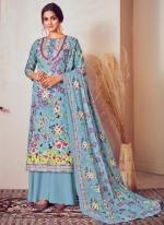 Lawn Cotton Powder Blue Party Wear Digital Print Plazzo Salwar Suit